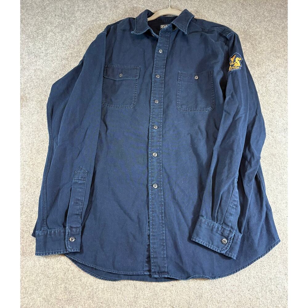 Polo Ralph Lauren Button Up Shirt Mens Blue Long Sleeve Nautical Custom Fit XL